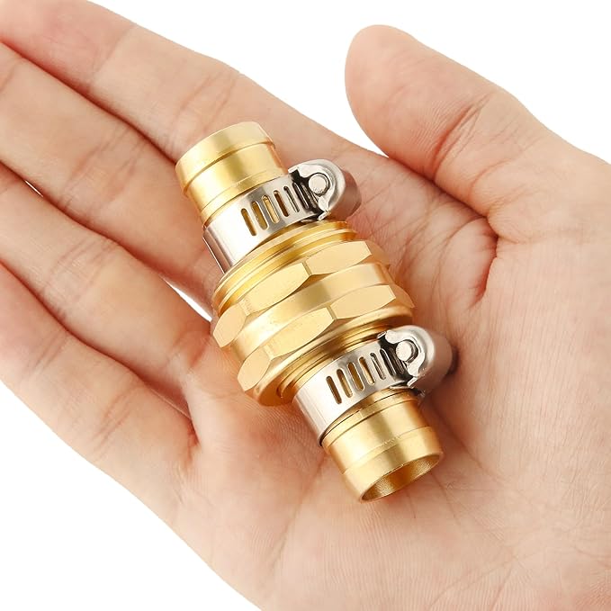 2 Set Brass Garden Hose Repair Connector Kit with Clamps, Fit for 5/8" Garden Hose Fitting,5/8'' Barb x 3/4'' GHT Garden Hose Adapter/Fittings, Water Hose Repair Kit