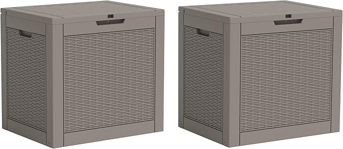 Outdoor Storage Box, 32 Gallon Resin Deck Boxes Outdoor Waterproof For Patio Furniture, Garden Tools, Pool Supplies, Lockable And UV Resistant (a Set of 2,Rattan Gray)