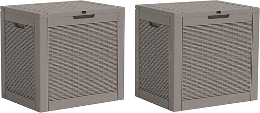 Outdoor Storage Box, 32 Gallon Resin Deck Boxes Outdoor Waterproof For Patio Furniture, Garden Tools, Pool Supplies, Lockable And UV Resistant (a Set of 2,Rattan Gray)