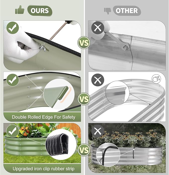 Galvanized Raised Garden Bed Outdoor- Raised Beds for Gardening| Metal Planter Box, Steel Raised Garden Bed Kit with Safety Edging and Gloves for Vegetables, Flower, Herbs (4x2x1FT, Green)