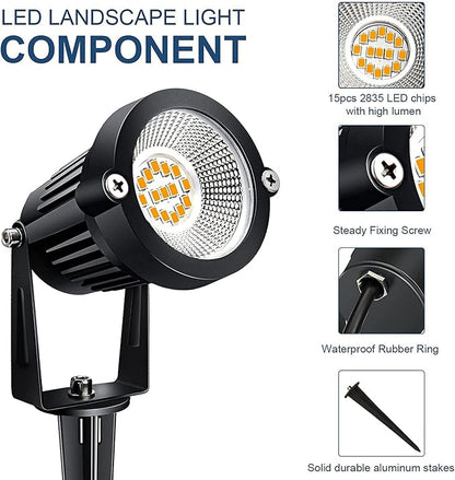 7W Low Voltage Landscape Lights with Connectors and Spike Stands (6 Pack) | 7W Low Voltage LED Landscape Lights with Connectors Outdoor 12V Super 900LM Warm White Waterproof Garden Pathway Lights