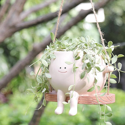 Large Swinging Smiley Face Planter Pot Hanging Flower Planters for Indoor and Outdoor Plants, Funny Succulent Pots for String of Pearls Plant Live- Ideal Gifts for Mother's Day and Christmas