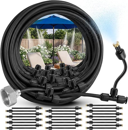 Misting System for Patio, 75 FT Outdoor Misters for Outside Patio Cooling, Fine Mist Mister Kit with Flexible Rod Nozzles, Garden Faucet Setup for Pergola, Garden, Greenhouse, Backyard, Black