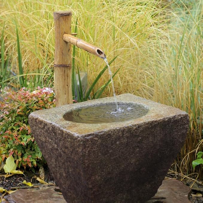 36” Traditional Bamboo Fountain with Pump – Outdoor Japanese Garden Water Feature for Ponds, Buried Basins & Disappearing Fountains | Natural Bamboo Landscaping Accent for Zen Gardens & Patios