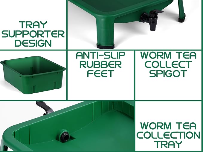 Blütezeit 3-Tray Worm Composter, 32QT Worm Farm with Compost Worms Starter Kit for Indoor & Outdoor, Worm Composting Bin for Recycling Food Waste (Green)