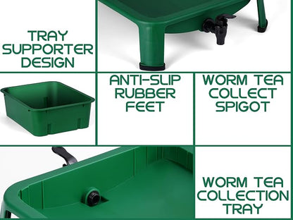 Blütezeit 3-Tray Worm Composter, 32QT Worm Farm with Compost Worms Starter Kit for Indoor & Outdoor, Worm Composting Bin for Recycling Food Waste (Green)
