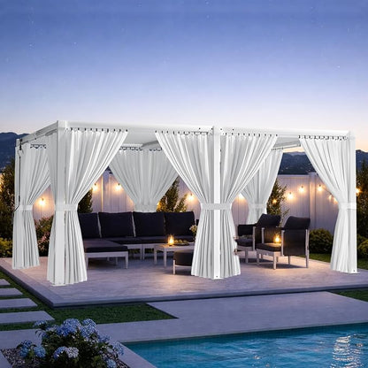 Louvered Pergola 12'x16' Outdoor Pergola with Roof, Heavy Duty Aluminum Frame & Waterproof Curtains, Hardtop Gazebo with Adjustable Louvers for Patio, Deck and Backyard, White
