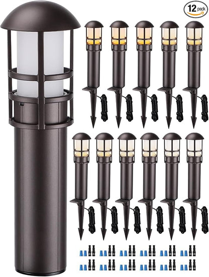 LEONLITE 12-Pack 5CCT Low Voltage Landscape Pathway Lights, 3W, CRI90 | 12-24V AC/DC, Aluminum, ETL, 1800K/2700K/3000K/4000K/5000K, Low Voltage LED Bollard Path Lights, for Walkway Yard Garden