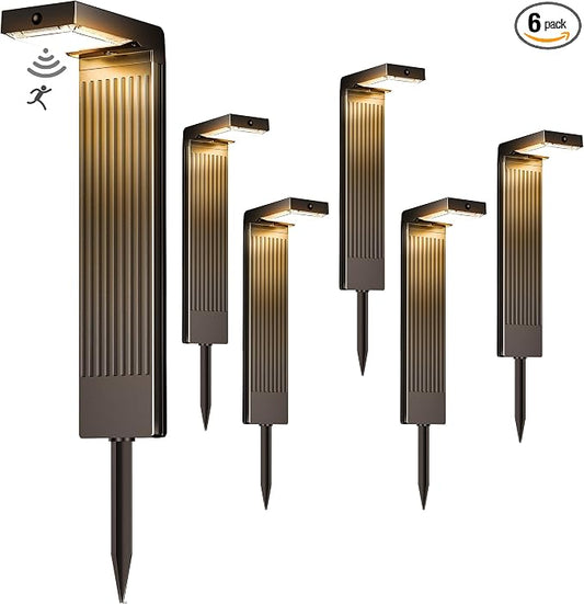 COXSENI Solar Lights Outdoor Pathway, 6Pack Motion Sensor Solar Pathway Lights, 2 Colors Adjustable & 3 Working Modes, IP65 Waterproof Outdoor Landscape Lighting for Garden Yard Driveway Walkway Lawn