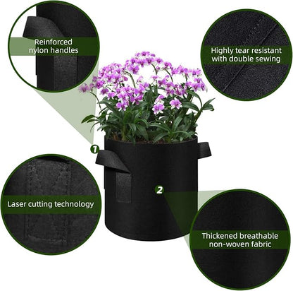 24 Pack 3 Gallon Plant Grow Bags, Thickened Nonwoven Fabric Pots with Handles, Vegetable Planter Bags Containers, Cloth Planters for Garden Vegetable/Flower/Plant/Fruits Outdoor (Black)