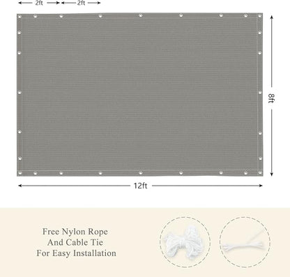 90% Outdoor Sun Shade Cloth, 8' x 12', Pergola, Deck, and Backyard Patio Sunshade with UV Protection, Heat Resistant HDPE Material, Reinforced Grommets (8x12 FT, Grey)
