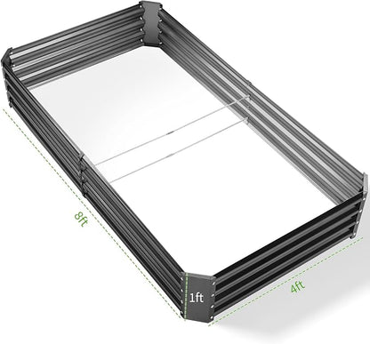 Land Guard 3 Pack 8×4×1ft Galvanized Metal Raised Garden Bed, Metal Planter Kit Box Outdoor for Deep-Rooted Vegetables, Flowers, Green and Herbs, Modern Grey