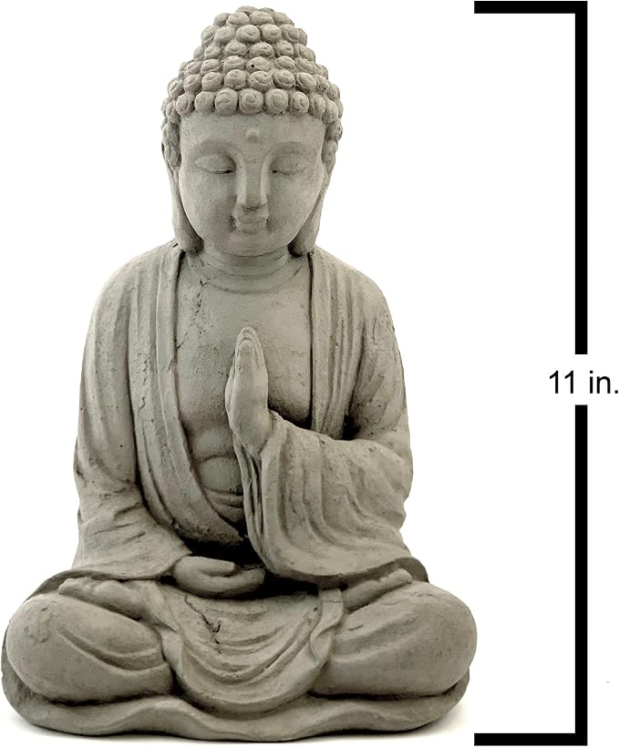 Blessing Buddha Statue: Durable Solid Stone with Distressed Texture. Unique Home Décor, Garden Accent. Sealed for Outdoors. Handcrafted USA. (Antique/Gray)