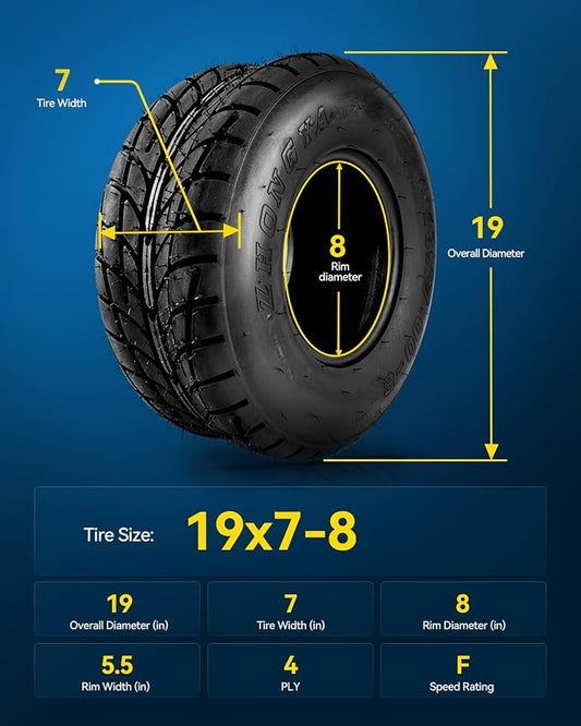 PHILTOP 19x7-8 ATV UTV Tires, 4-Ply Super Mud 19x7-8 ATV All-Terrain Tires for Riding Mowers, Golf Carts, Off-Road,2 Pcs,Tubeless (Z-129)