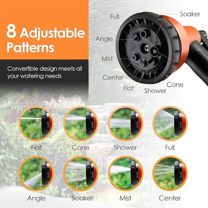 Retractable Garden Hose Reel 1/2 Inch x 100ft Wall Mounted, Auto Lock & Slow Retraction System, 8-Function Spray Nozzle, 180° Swivel Bracket, Heavy Duty Metal & PVC Construction (White, 100ft)