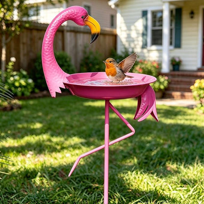 12.6" W*39.4" H Flamingo Bird Baths for Outdoor, Metal Bird Bath Bowl, Bird Feeder or Drinker Plate with Metal Stake, Home Garden Lawn Yard Decor