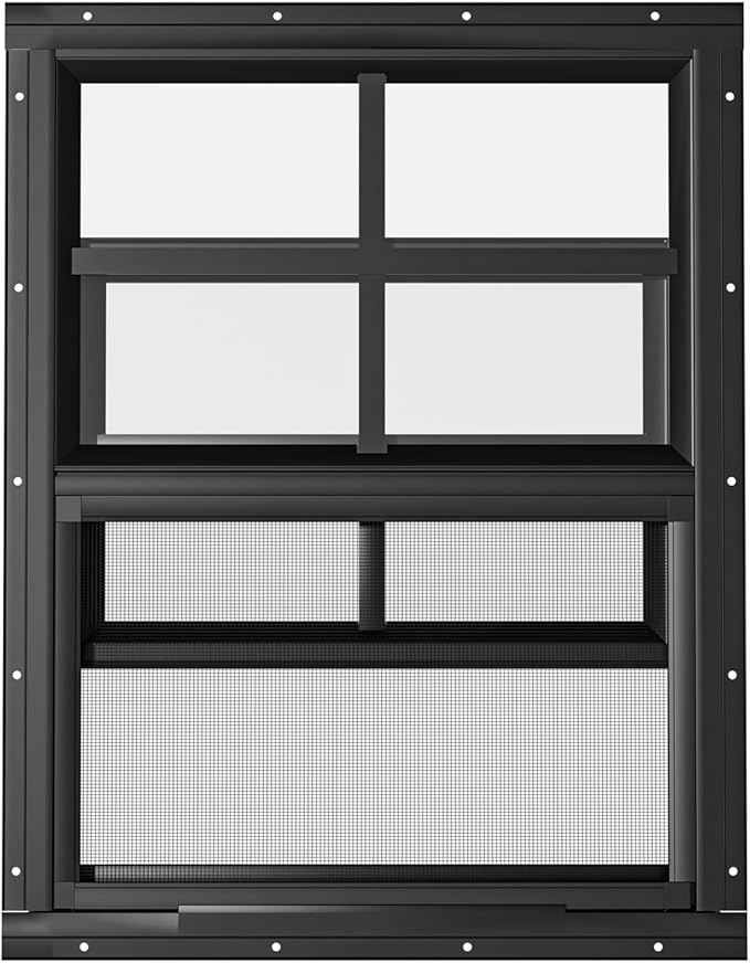 2 Pack Shed Windows 18" W x 23" H Flush Mount, Black Household Windows for Playhouses, Barns, Chicken Coop