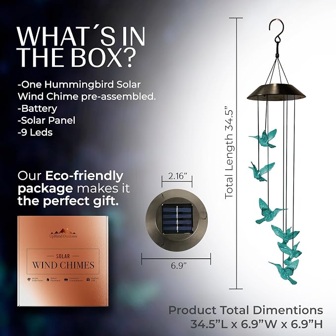 Upblend Outdoors Hummingbird Solar Hanging Decoration for Outside – Color Changing LED Decoration for Outside, Solar Decor Outdoor Waterproof – Hummingbird, Light Blue