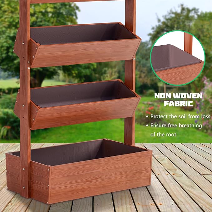 DoCred Vertical Raised Garden Bed, 5 Tier Freestanding Wood Garden Planters | Wooden Plant Stand Flower Rack with Planter Box for Herbs Flowers Vegetables Outdoor Indoor Gardening, Red