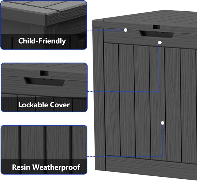 35 Gallon Resin Deck Box All Weather Outdoor Storage Box for Patio Furniture, Garden Tools, Lockable, Black