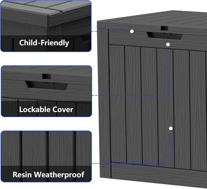 35 Gallon Resin Deck Box All Weather Outdoor Storage Box for Patio Furniture, Garden Tools, Lockable, Black