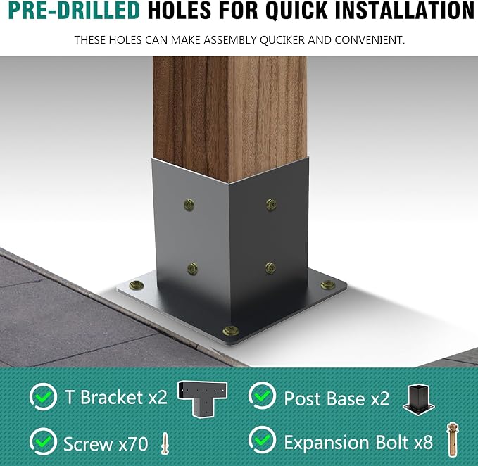 2 Pack Pergola Bracket Kit T-Shape Elevated Wood Stand Kit T Brackets with Post Base for 4x4'' (Actual 3.5x3.5'') Wooden Beams Lumber Gazebos Patio Pergola Sheds 4 Pc