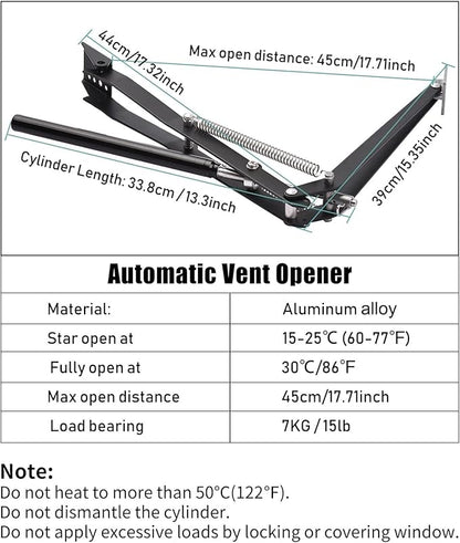 1X Auto Vent Opener Solar Automatic Window Opener for Greenhouse Heat Sensitive Roof Vent Opener Auto Vent Kit Gardening Tools Greenhouse Accessories Hothouse Roof Vent Kit (Dual Spring Up to 15lbs)
