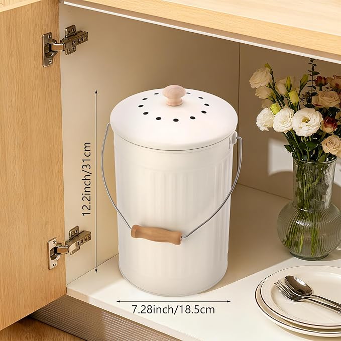 1.7 Gal Kitchen Compost Bin with Smell Proof Lid,Odorless Bin for Indoor Countertop,100% Rust Proof Compost Bucket with Non-Smell Charcoal Filter,Easy Cleaning and Looks Great On Any Kitchen Counter