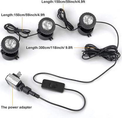3000K Warm White Pond Lights, LED Underwater Submersible Landscape Spotlights, Switch Control IP68 Waterproof Fountain Light Lighting for Fish Aquarium Tank Garden Yard Pool (Set of 3)