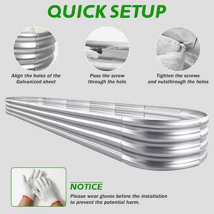 RAYKEEP Galvanized Raised Garden Beds, 8x2x1ft Outdoor Raised Garden Boxes, Oval Large Bottomless Metal Elevated Garden Bed Planter Box for Vegetables, Fruits, Flower