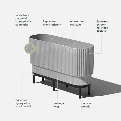 Veradek Demi Series Raised Long Planter for Indoor/Outdoor Use | Made from Plastic & Stone w/Wooden Stand | Modern Patio Décor for Flowers/Shrubs