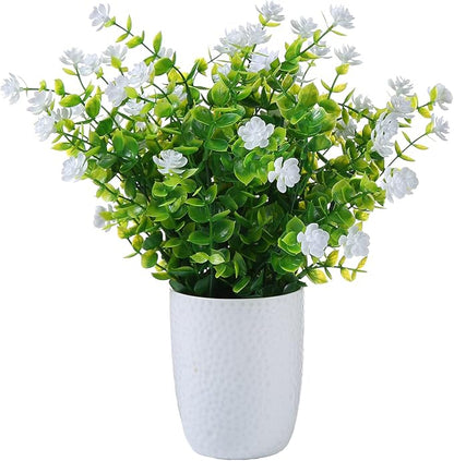 XLFAQXM Artificial Plants Flowers Grass Shrubs 8 Pack No Fade Faux Plastic Flowers Outdoor for Vases Farmhouse Garden Porch Patio Office Indoor Wedding Decoration Greenery Fake Plants (2#White)