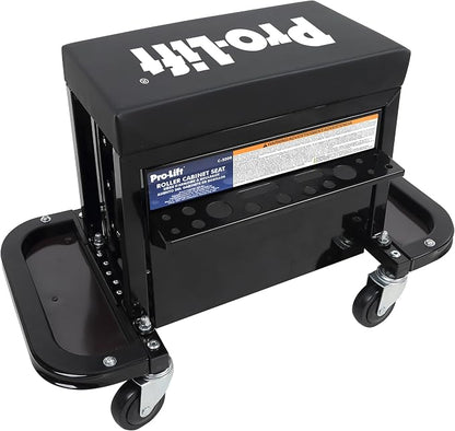 Pro-Lift Mechanic Roller Seat with Tool Box - 3-Drawer Rolling Tool Chest Stool with Padded Seat Cushion for Garage Creeper – 400 Lbs Capacity