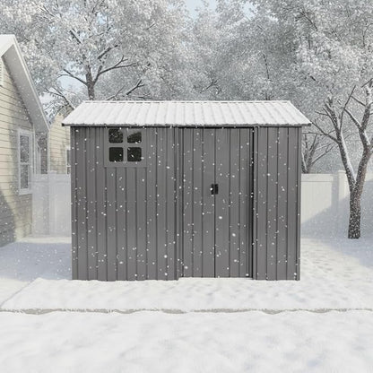 8x6 FT Outdoor Storage Shed,Galvanized Steel Heavy Duty Metal Tool Shed with Window & Vents,Sliding Door,Weatherproof Utility Shed for Backyard Patio Lawn,Gray