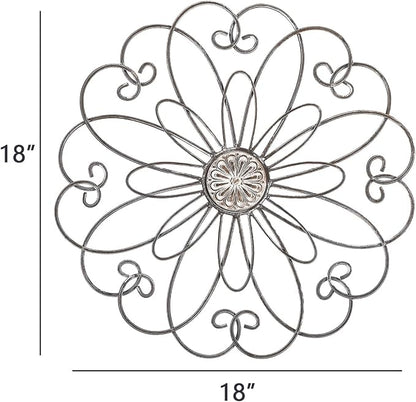 YiLifebes Metal Flower Wall Decor, 18”x18” Metal Floral Scroll Wall Art, Iron Wall Decoration Sculpture for Living Room Bedroom Bathroom Outdoor Garden, (Flower A)