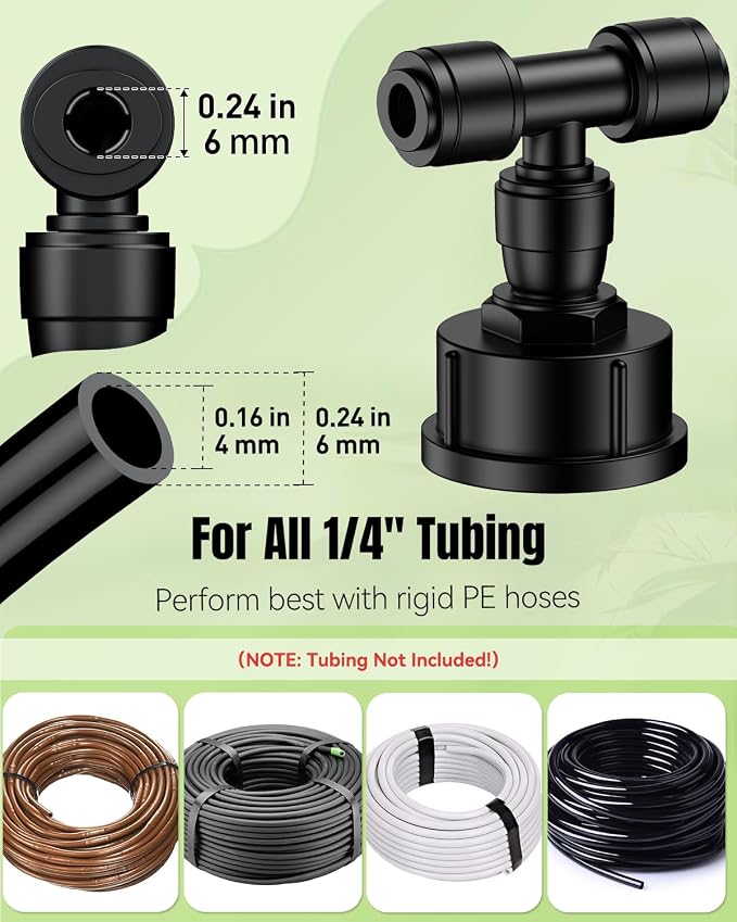 Pawfly 10 Pcs 3/4" to 1/4" Drip Irrigation Faucet Adapters, Quick Connect 3/4" FHT Faucet to 1/4" Tubing Connectors, Push-to-Fit Garden Hose Adapters, Anti-Leak Drip Irrigation Hose Connectors