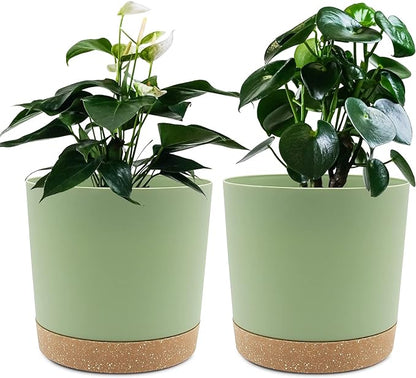 QCQHDU 6.5 inch Plant Pot, 2 Pack Planters for Indoor Plants with Drainage Holes & Saucer, Outdoor Flower Pots Home Garden Modern Decor