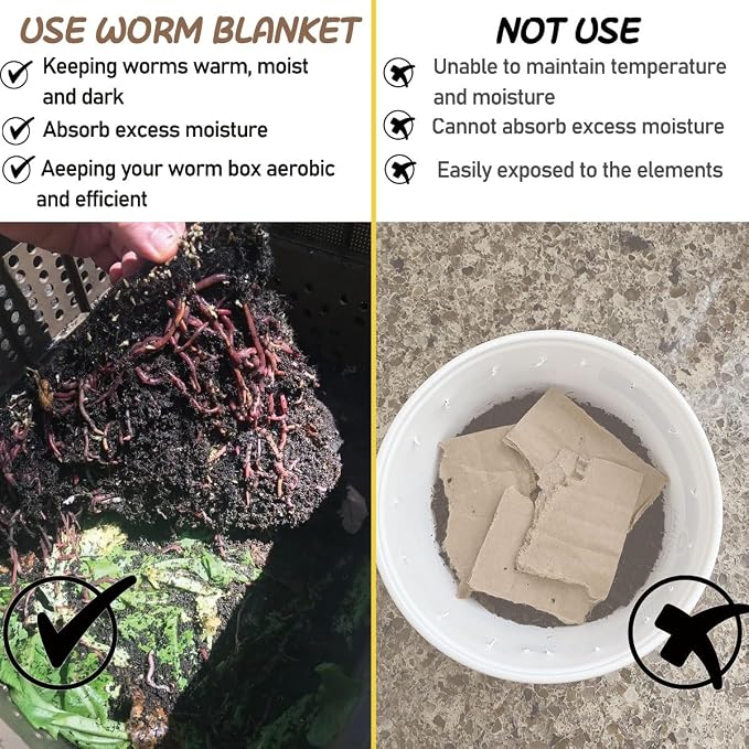 2-Piece Worm Blanket - 2x2 Ft Jute Fibre for Compost Bin & Worm Farm - Keeps Worms Dark, Moist & Warm