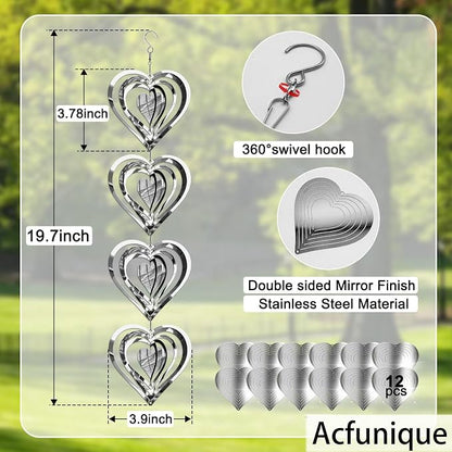 Bird Deterren for Outside Patio,Bird Scare Devices Discs Reflectors Stainless Steel Wind Spinners Reflective Heart Metal Bird Repellen to Keep Birds Away Porch Garden Yard Sparkly Double Side