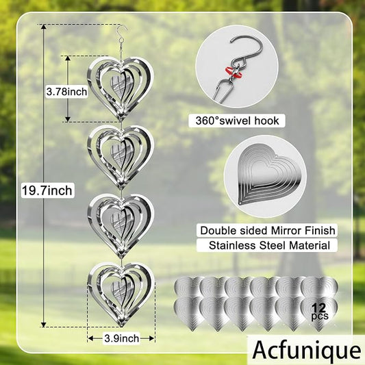 Bird Deterren for Outside Patio,Bird Scare Devices Discs Reflectors Stainless Steel Wind Spinners Reflective Heart Metal Bird Repellen to Keep Birds Away Porch Garden Yard Sparkly Double Side