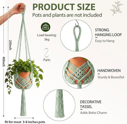Shappy 1 Pack Boho Macrame Plant Hanger, Large Hanging Planter Plant Holder Pot Hanger Hanging Basket Wall Planters, Plants Lover Gift for Indoor Garden (Diamond Knot Macrame,Sage Green)
