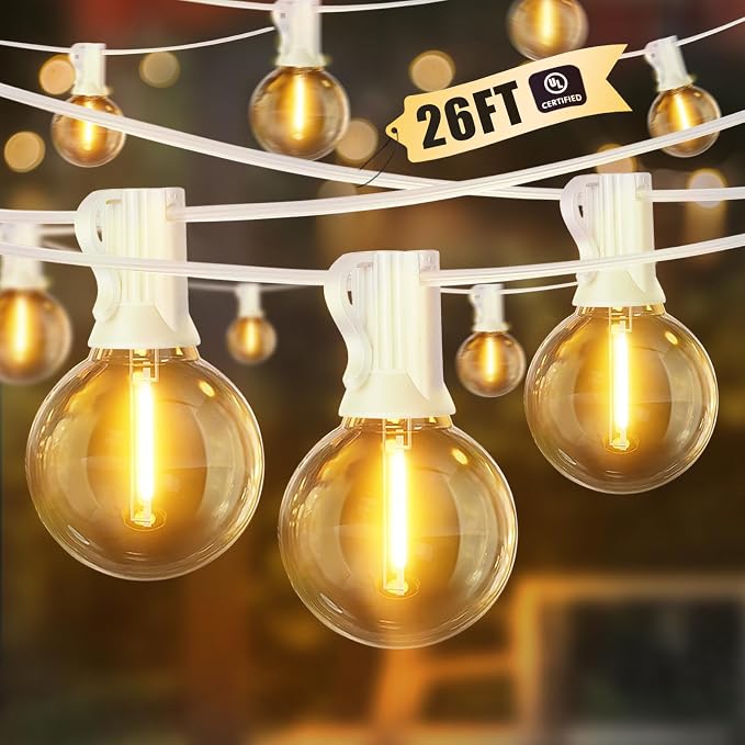 LAMPHOME 26 Feet LED Outdoor String Lights with 12+1 Shatterproof G40 Edison Bulbs, Connectable and Weatherproof Strand, Commercial Grade Patio Lights for Backyard Decorative, Warm White