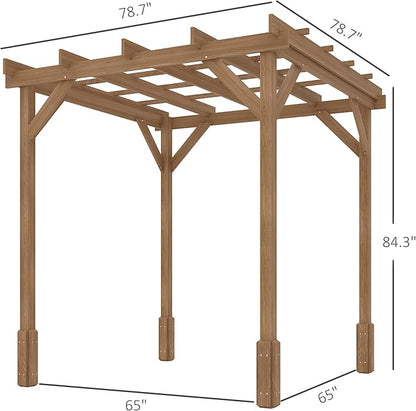 Outsunny 6.6' x 6.6' Outdoor Pergola with Stable Structure and Concrete Anchors, Wood Gazebo Grape Trellis for Climbing Plant Support, Garden, Patio, Backyard, Deck, Dark Brown
