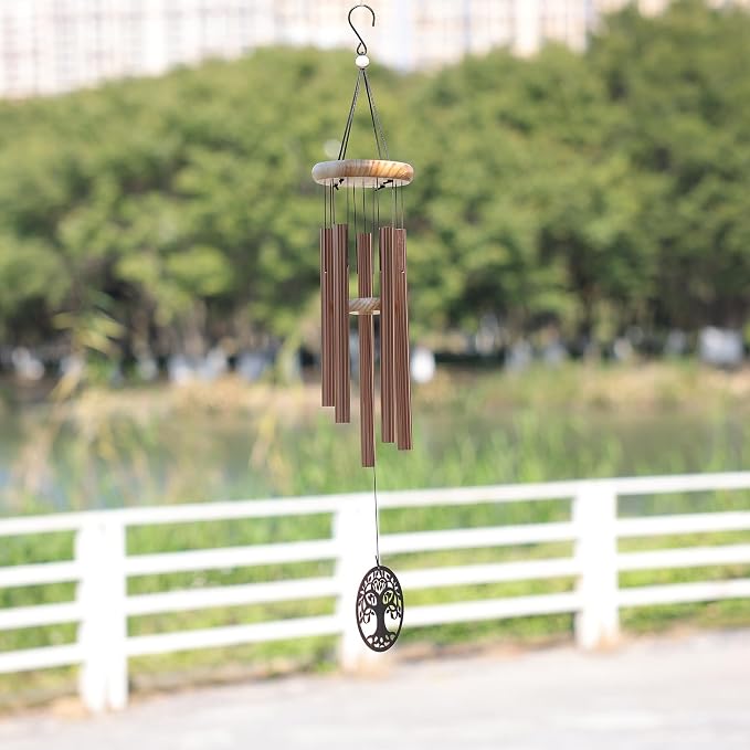 Solar Wind Chimes Outdoor with Glass and Copper (Circular Tree of Life)