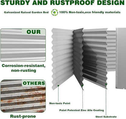 3 Pcs 6 x 3 FT Galvanized Steel Raised Garden Bed – Outdoor Planter Box for Root Vegetables, Herbs & Flowers, Large Metal Garden Beds for Backyards, Terraces and Balconies