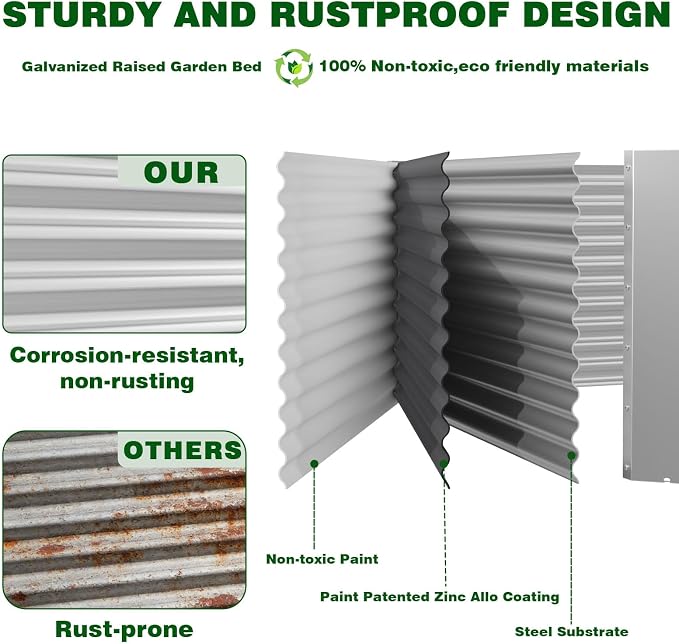3 Pcs 6 x 3 FT Galvanized Steel Raised Garden Bed, Spacious Outdoor Planter Box with Corrosion-Resistant Finish, Perfect for Vegetables and Herbs in Any Season