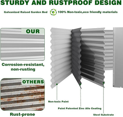 3 Pcs 6 x 3 FT Galvanized Steel Raised Garden Bed, Spacious Outdoor Planter Box with Corrosion-Resistant Finish, Perfect for Vegetables and Herbs in Any Season