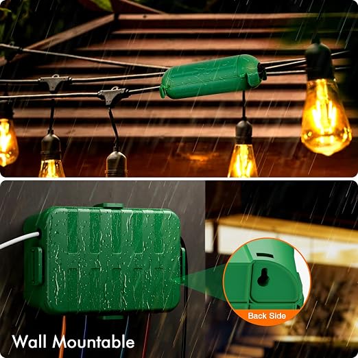 RESTMO 5-Piece Outdoor Waterproof Electrical Box Set – 12.5" x 8.5" x 5" Large & 7.1" x 2.3" x 2.3" Small, Weatherproof Boxes for Power Strip, Outlet, Plug, Socket, Timer, Holiday Light, Green