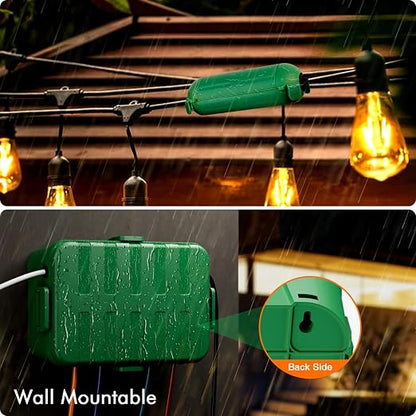 RESTMO 5-Piece Outdoor Waterproof Electrical Box Set – 12.5" x 8.5" x 5" Large & 7.1" x 2.3" x 2.3" Small, Weatherproof Boxes for Power Strip, Outlet, Plug, Socket, Timer, Holiday Light, Green