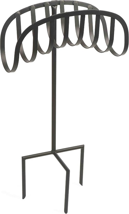 Liberty Garden Freestanding Decorative Powder Coated Steel Manger Garden Hose Holder Storage Stand with 3 Prong Anchor Support, Black